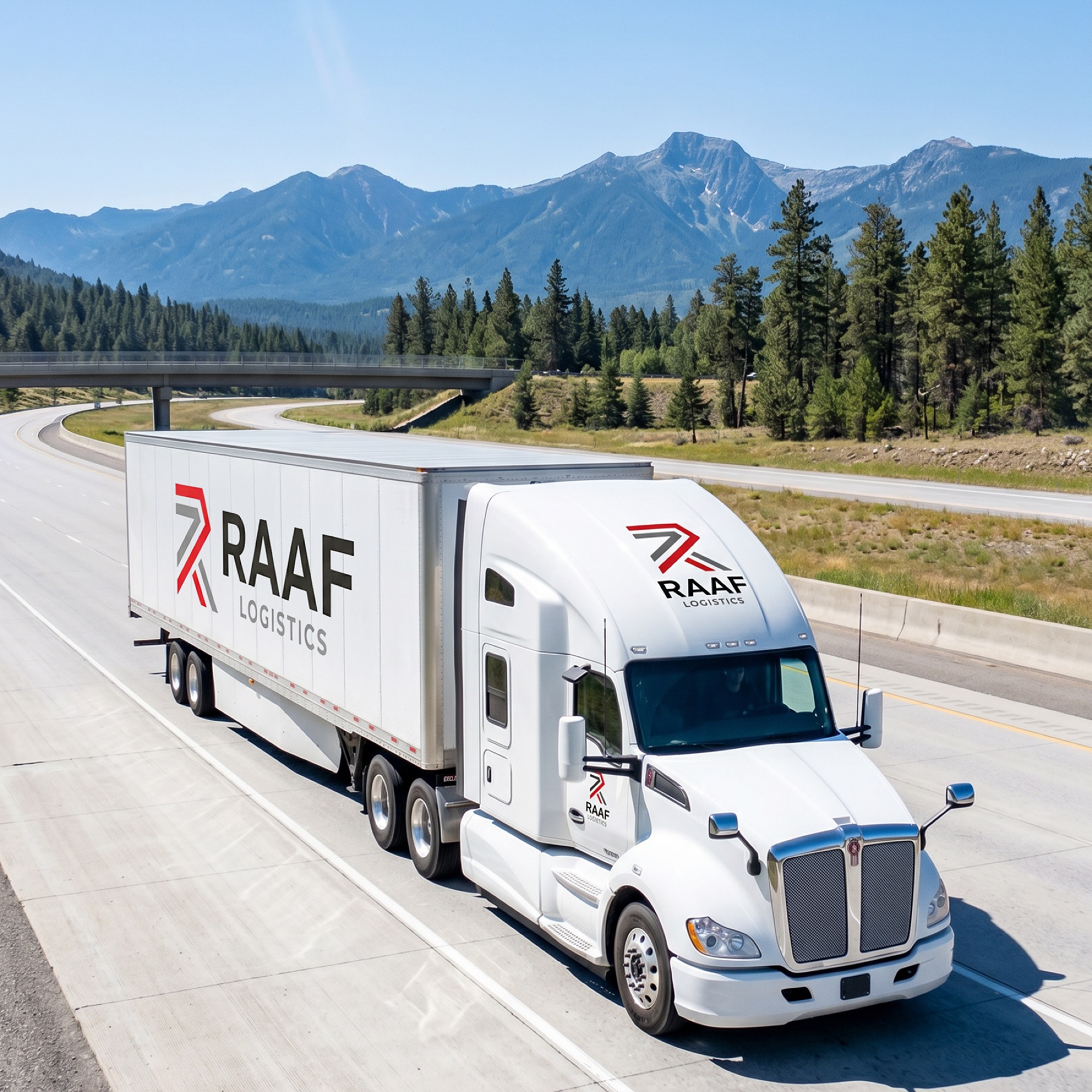 RAAF Logistics tractor with a 53-foot dry van on the highway
