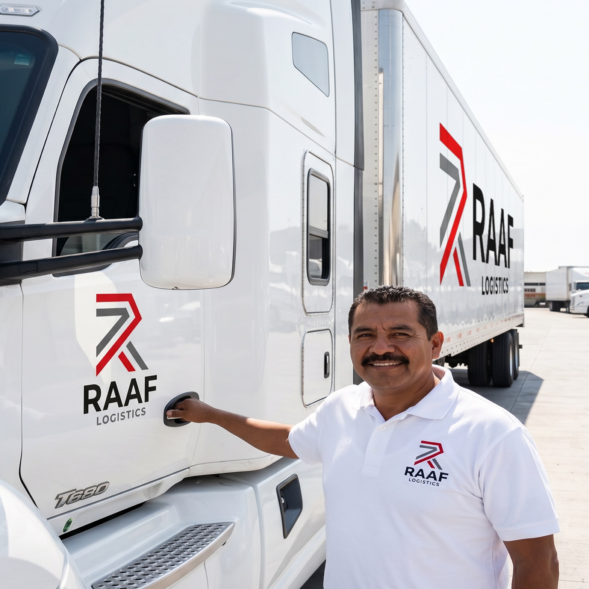RAAF Logistics operator at the door of his tractor with a 53-foot dry van