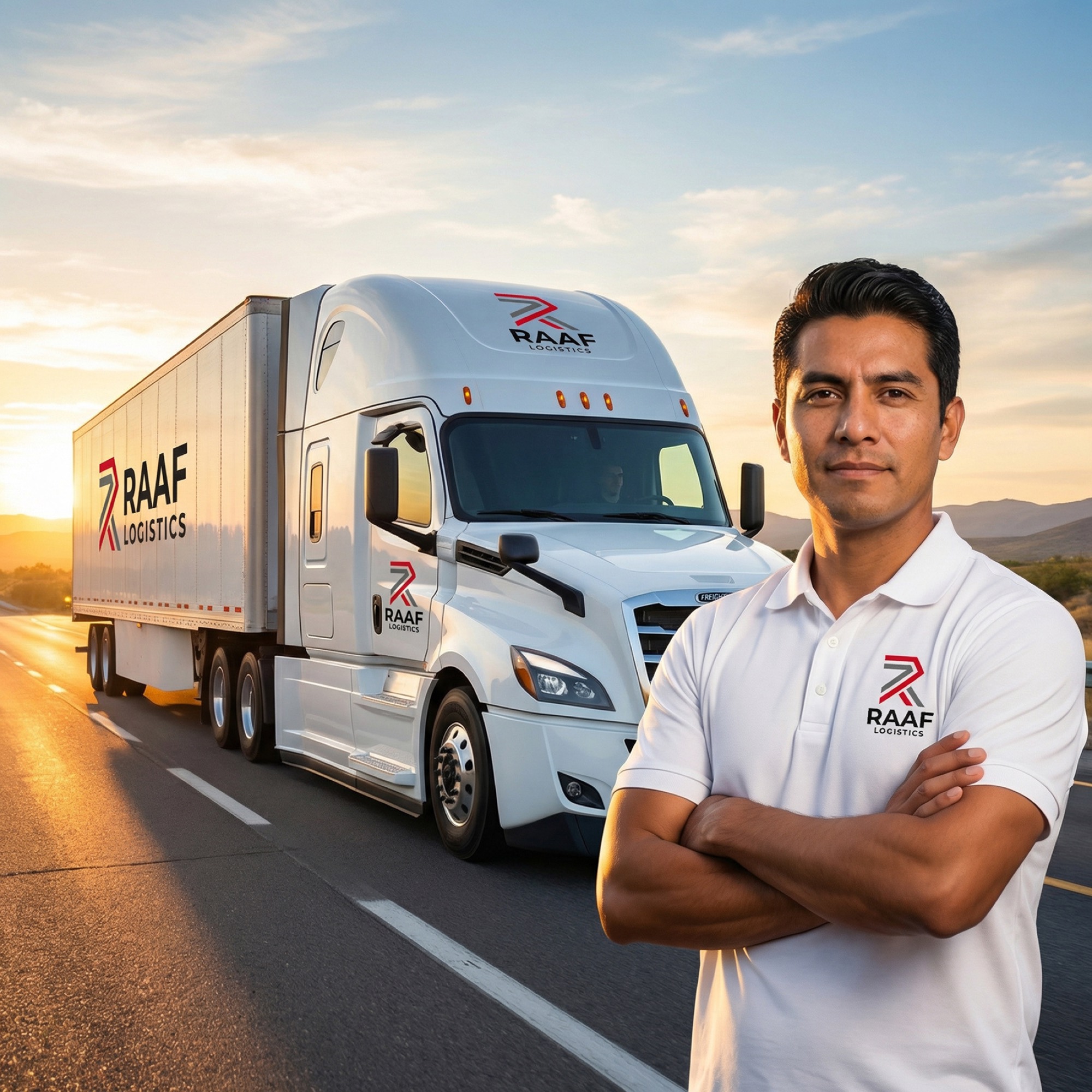 RAAF Logistics driver with a tractor and 53-foot dry van